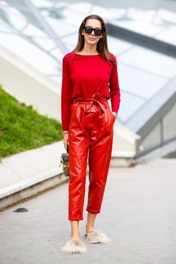 Red Leather Pants Outfit Ideas