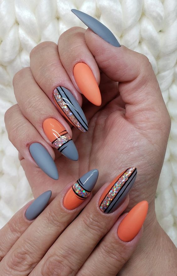 Orange and gray nail designs