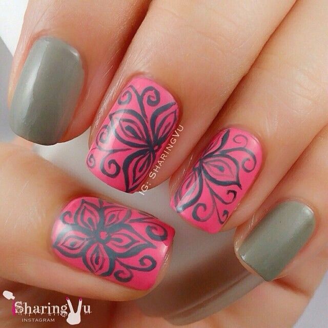Pink and gray nail designs