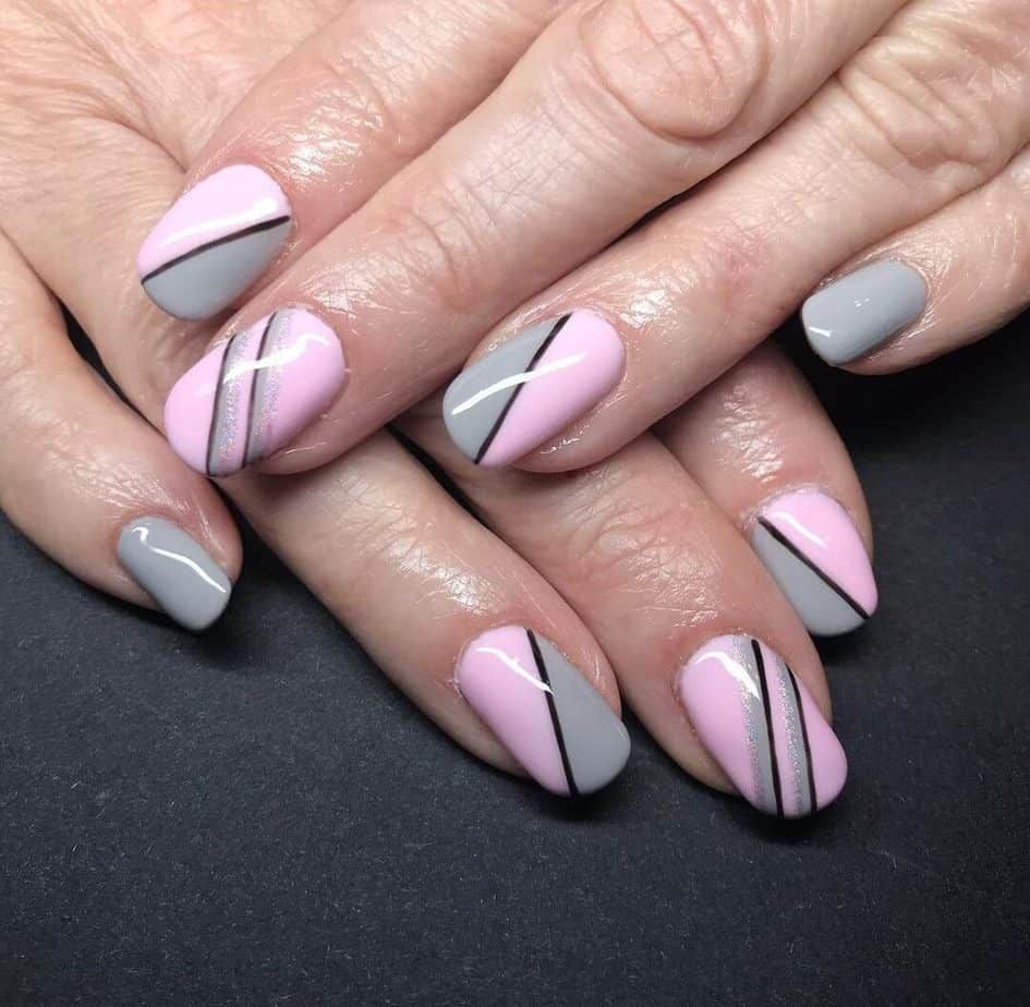 Gray and pink nail designs