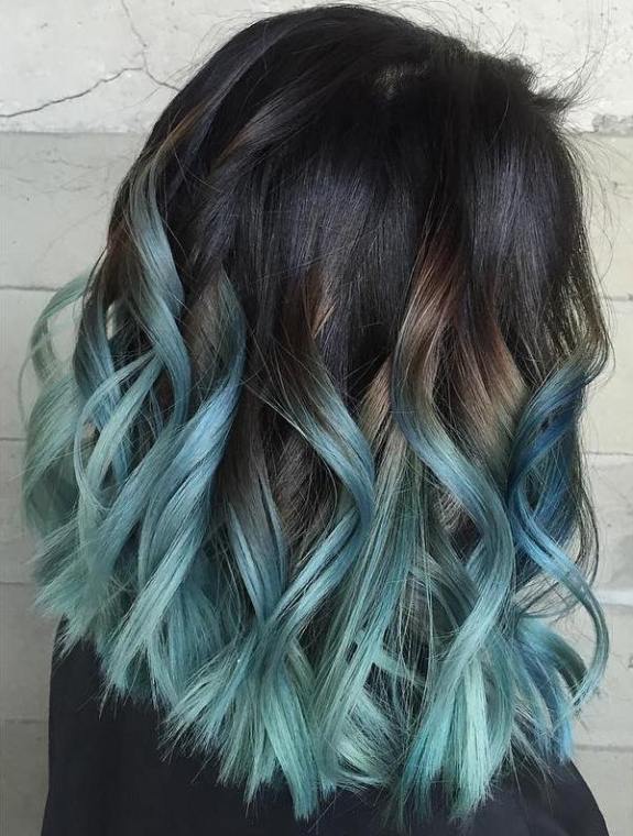 icy blue ombre on short black hair